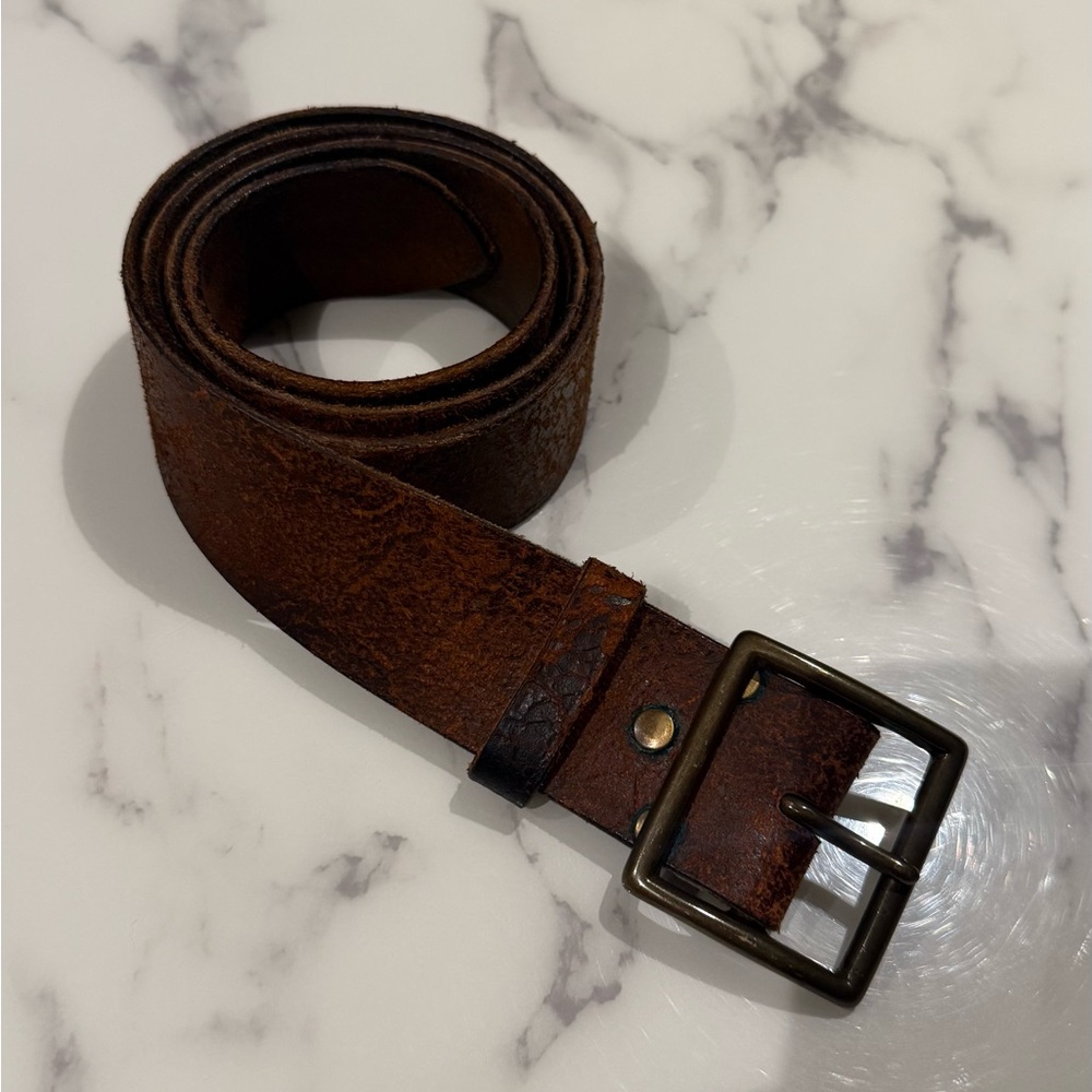 RRL Jones Distressed Brown Leather Belt - Size 34